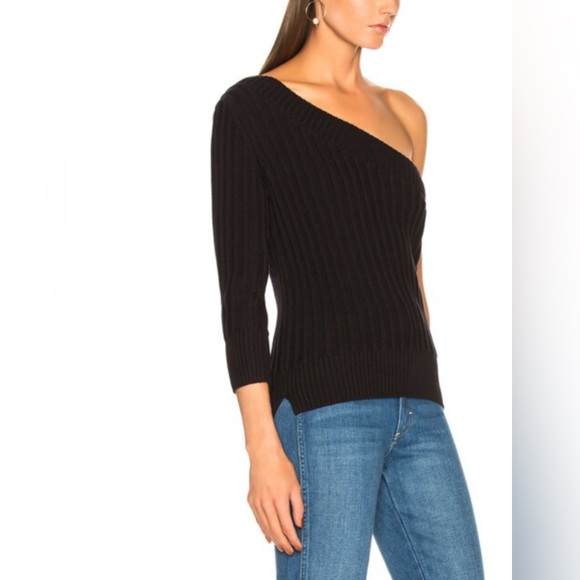 FRAME / Revolve 100% Cotton Chunky One Shoulder Black Sweater - Picture 2 of 10
